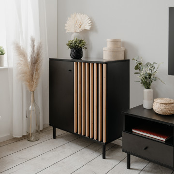 Buffet petit modèle 2 portes noir et bois Monza - Le Dépôt Bailleul