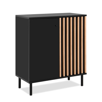 Buffet petit modèle 2 portes noir et bois Monza - Le Dépôt Bailleul