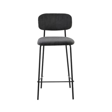 Tabouret de bar style écolier velours côtelé gris - Le Dépôt Bailleul