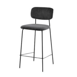 Tabouret de bar style écolier velours côtelé gris - Le Dépôt Bailleul