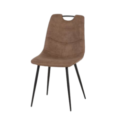 Chaise simili marron avec poignée pieds métal noir - Le Dépôt Bailleul