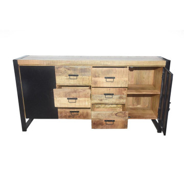 Buffet 2 portes métal 6 tiroirs Chennai manguier et métal - Le Dépôt Bailleul