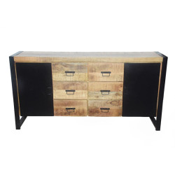 Buffet 2 portes métal 6 tiroirs Chennai manguier et métal - Le Dépôt Bailleul