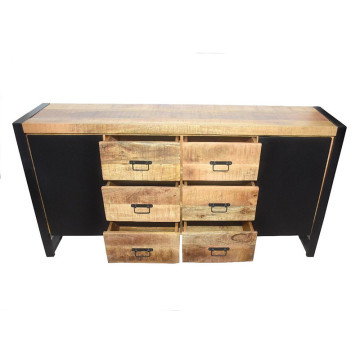 Buffet 2 portes métal 6 tiroirs Chennai manguier et métal - Le Dépôt Bailleul
