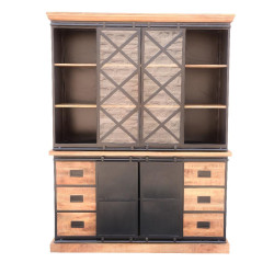 Vaisselier Bakou portes coulissantes manguier et métal - Le Dépôt Bailleul