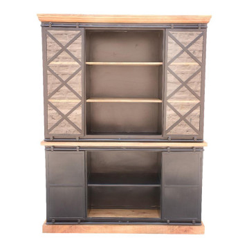 Vaisselier Bakou portes coulissantes manguier et métal - Le Dépôt Bailleul