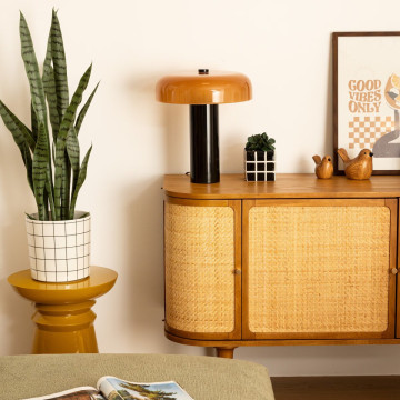 Lampe champi Jody verre ambre et noir Atmosphera - Le Dépôt Bailleul