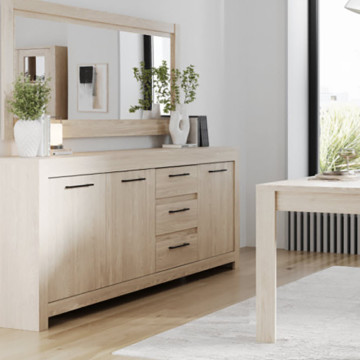 Buffet 3 portes 3 tiroirs naturel clair Genève - Le Dépôt Bailleul