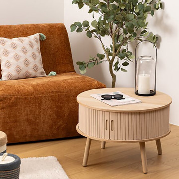 Table basse rond D60 portes coulissantes beige Atmosphera - Le Dépôt Bailleul