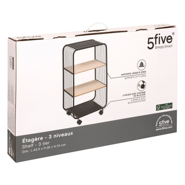 Étagère à roulettes 3 niveaux métal et bois 5five- Le Dépôt Bailleul