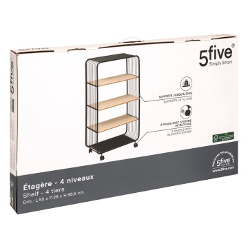 Étagère à roulettes 4 niveaux métal et bois 5five - Le Dépôt Bailleul