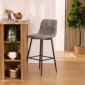 Tabouret de bar Sirac pieds métal tissu gris Atmosphera - Le Dépôt Bailleul