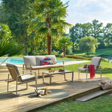 Salon de jardin Boreane 5 places lin / argile Hespéride - Le Dépôt Bailleul