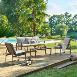Salon de jardin Boreane 5 places noisette / café Hespéride - Le Dépôt Bailleul