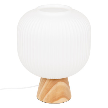 Lampe à poser Travis 25 cm verre blanc et bois Atmosphera - Le Dépôt Bailleul