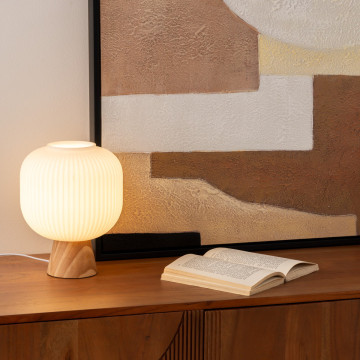 Lampe à poser Travis 25 cm verre blanc et bois Atmosphera - Le Dépôt Bailleul