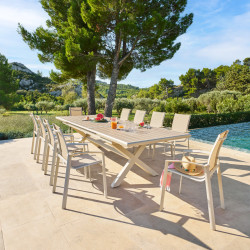 Table extérieure extensible 10p. Axiome effet bois et argile Hespéride - Le Dépôt Bailleul