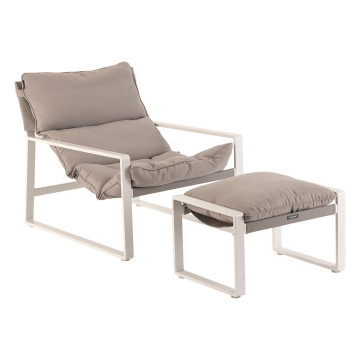 Fauteuil relax Lambinio avec pouf gris clair/blanc Hespéride - Le Dépôt Bailleul