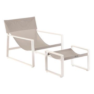 Fauteuil relax Lambinio avec pouf gris clair/blanc Hespéride - Le Dépôt Bailleul