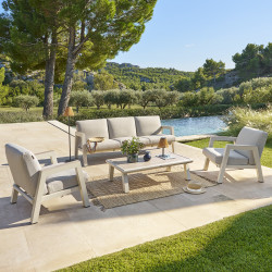 Salon de jardin 5 places Axiome beige et argile Hespéride - Le Dépôt Bailleul