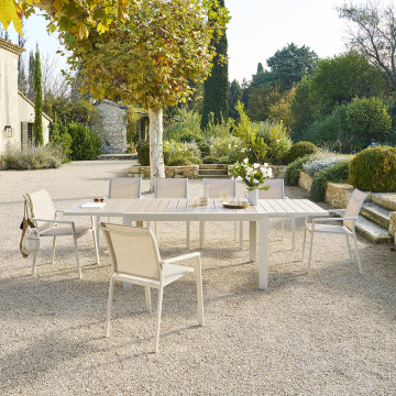 Table extensible 10 places Evasion effet bois lin/argile Hespéride - Le Dépôt Bailleul