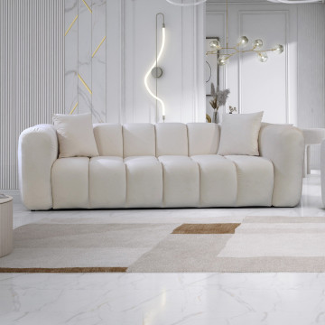 Canapé 3 places velours beige Cleo - Le Dépôt Bailleul