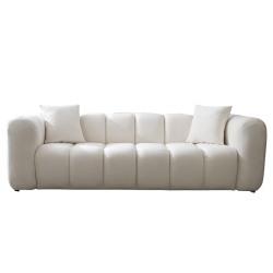 Canapé 3 places velours beige Cleo - Le Dépôt Bailleul