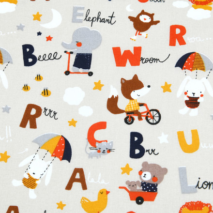 Tissu cretonne Alphabet 160cm 140g multicolore - Le Dépôt Bailleul