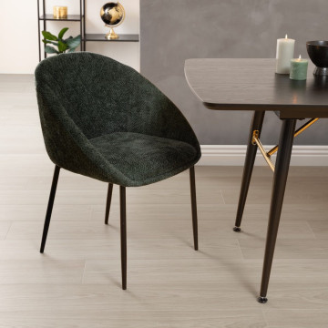 Chaise Seliso tissu chenille vert cèdre pieds métal Atmosphera - Le Dépôt Bailleul