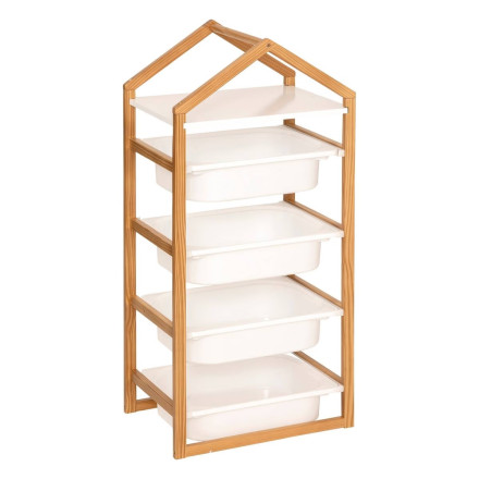 Meuble Rangement Enfant 4 Niveaux Avec 8 Bacs - Étagères Ouvertes Et Compartiment Fermé - Dimensions 112,5x30x100 Cm, Blanc
