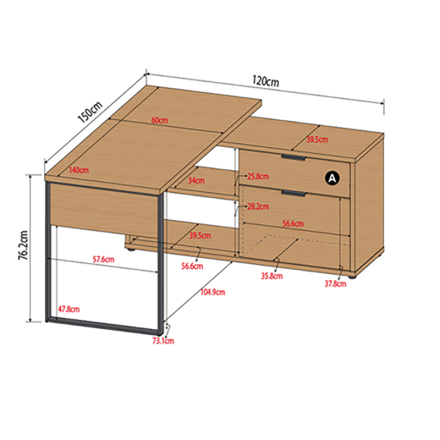 Bureau d'angle 2 cases 1 tiroir 1 porte Ron - Le Dépôt Bailleul