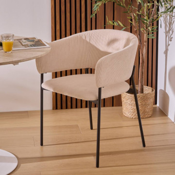 Fauteuil repas velours côtelé beige Solea Atmosphera- Le Dépôt Bailleul