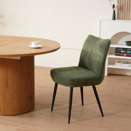 Chaise Louise tissu vert pieds métal Takasit - Le Dépôt Bailleul