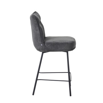 Tabouret de bar Léon tissu gris pieds métal - Le Dépôt Bailleul