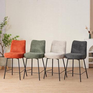 Tabouret de bar Léon tissu gris pieds métal - Le Dépôt Bailleul