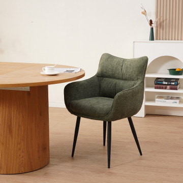 Fauteuil repas Lucas tissu vert pieds métal - Le Dépôt Bailleul