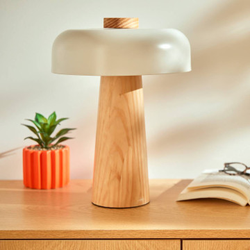 Lampe champignon métal blanc et bois Pola Atmosphera - Le Dépôt Bailleul