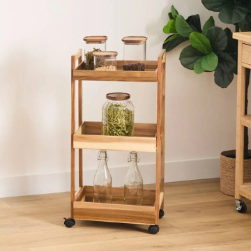 Desserte 3 niveaux sur roulettes acacia MDF 5five - Le Dépôt Bailleul