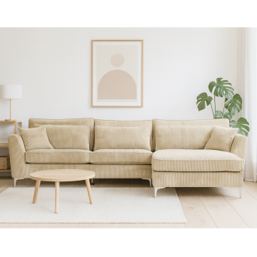Canapé angle droit velours côtelé beige Isla - Le Dépôt Bailleul