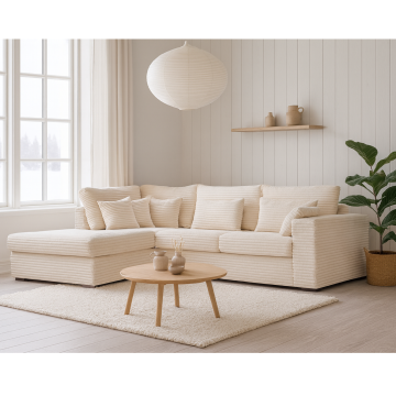 Canapé d'angle gauche velours côtelé beige Toronto - Le Dépôt Bailleul