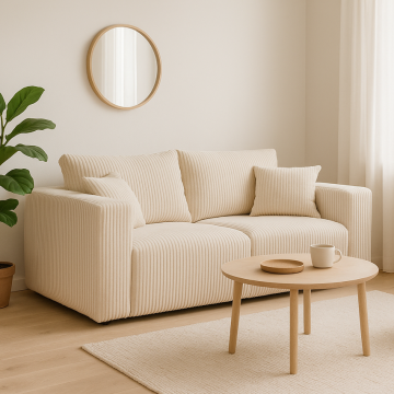 Canapé 2 places tissu côtelé Sharm beige - Le Dépôt Bailleul