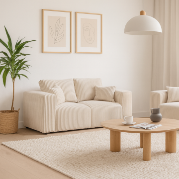 Canapé 2 places tissu côtelé Sharm beige - Le Dépôt Bailleul