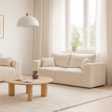 Canapé 3 places tissu côtelé Sharm beige - Le Dépôt Bailleul