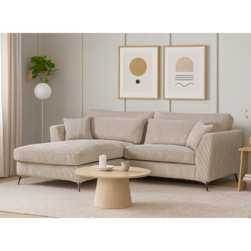 Canapé d'angle mini Isla gauche velours côtelé beige - Le Dépôt Bailleul