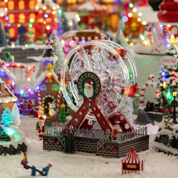 Village Noël lumineux Grande roue 20 LED musical et animé - Le Dépôt Bailleul