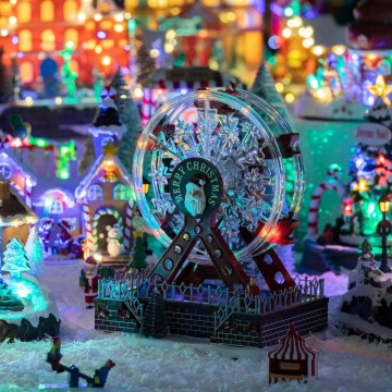 Village Noël lumineux Grande roue 20 LED musical et animé - Le Dépôt Bailleul