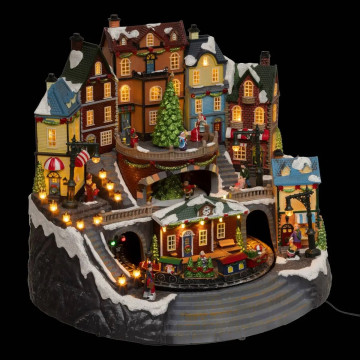 Village Noël lumineux gare et sapin 39 LED musical et animé - Le Dépôt Bailleul
