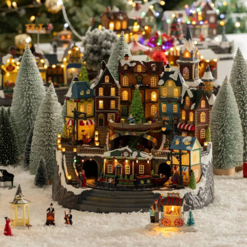 Village Noël lumineux gare et sapin 39 LED musical et animé - Le Dépôt Bailleul