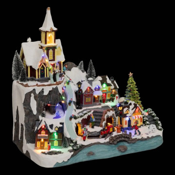 Village Noël lumineux église et train 34 LED animé - Le Dépôt Bailleul