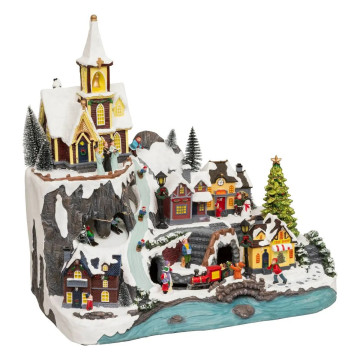 Village Noël lumineux église et train 34 LED animé - Le Dépôt Bailleul